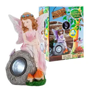 Enchanted Pink Solar Fairy On Rock Garden Light