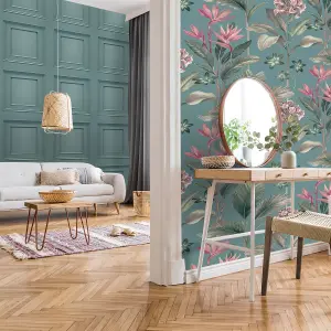 Oliana Floral Wallpaper Soft Teal Belgravia 8486