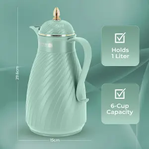 Royalford Glass Vacuum Flask Tea Carafe 1000ML Insulated Airpot