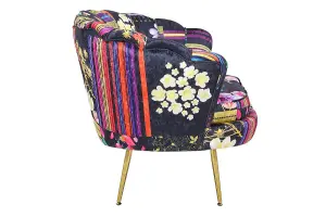 2 Seater Loveseat Small Sofa in Black Patchwork Fabric