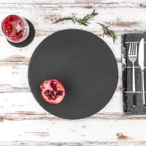 Argon Tableware - Round Slate Placemats & Coasters Set - 33cm - Grey