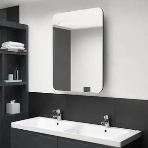 Berkfield LED Bathroom Mirror Cabinet Shining Grey 60x11x80 cm