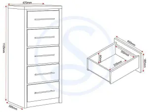 Seville 5 Drawer Chest Oak and Grey Sheen Finish