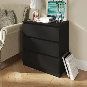 SunDaze Chest of Drawers Storage Bedroom Furniture Cabinet 3 Drawer Black 70x40x77cm