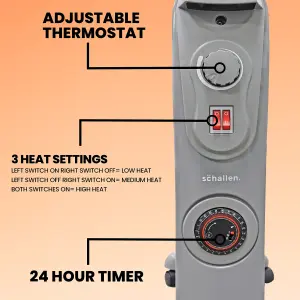 Schallen 2500W 11 Fin Portable Electric Slim Oil Filled Radiator Heater with Adjustable Temperature