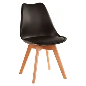 Interiors by Premier Black Chair With Cushion And Beech Wood Legs, Comfortable Seating Faux Leather Chair, Space-Saver Bar Chair