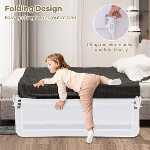 COSTWAY Bed Rail Guard for Toddlers 120CM Foldable Baby Bed Rail w/ Safety Strap