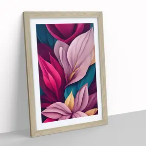 Snazzy Flowers - Single Picture Frame Print Oak / 64cm H x 46cm W x 2cm D