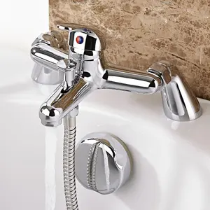 Chrome Lever Bath Shower Mixer Tap + Single Mode Head and Fixed Wall Bracket