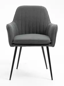 Hallowood Furniture Pair of Dark Grey Fabric Armchair with Metal Legs