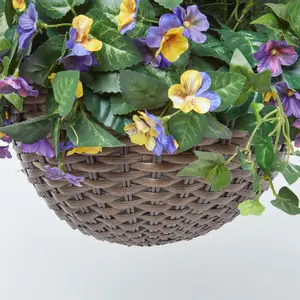 Homescapes Purple and Yellow Pansy Hanging Basket, 60 cm