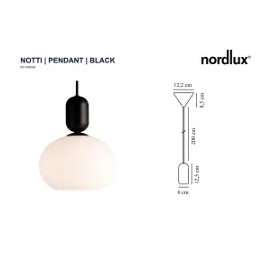 Nordlux Notti Indoor Bedroom Dining Kitchen Office Hallway Pendant Ceiling Light with White Opal Glass in Black