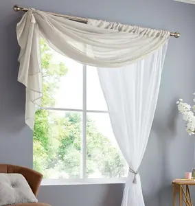 Double Display Voile 150cm x 183cm Taupe/White Slot Top Curtain Panel