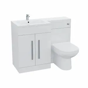 Nes Home Debra Bathroom White L-Shape LH Basin Vanity Unit BTW WC Toilet 1100mm