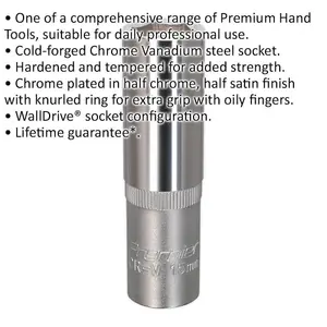 15mm Deep Drive Steel Socket - 1/2" Chrome Vanadium Drive Tool for Professionals