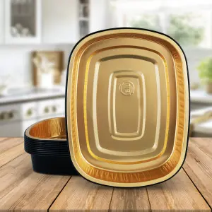 10 Pk Coppice Strong Gold & Black Aluminium Foil Trays for Baking, BBQ & Serving 26.5 x 20 x 4.5cm. Freezer, Microwave & Oven Safe