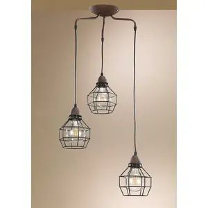 Luminosa Spider 3 Light Wire Shade Cluster Pendant Ceiling Light, Black