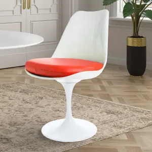 White Tulip Dining Chair with Red PU Cushion