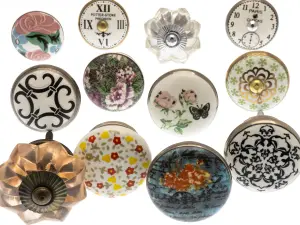 MangoTreeKnobs - Mixed Set of Shabby Chic Vintage Style Ceramic Cupboard Knobs x Pack 12 (MG-261)