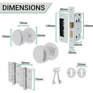 EAI - Lined Mortice Door Knobs and Sash Lock Kit - 55mm - Polished Chrome