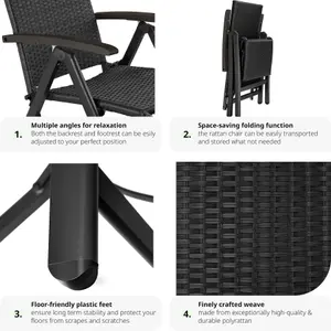 Garden Chair Brisbane - 6-way adjustable backrest and footrest, foldable - black