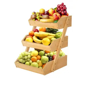 3-Tier Bamboo Fruit Basket Bowl Holder, Bread Vegetables Storage Stand For Kitchen Countertop, Snacks Rack In Home Kitchen And Office