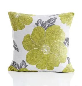 Poppy 45cm x 45cm Luxury Floral Chenille Cushion Lime/Grey