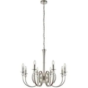 Luxury Hanging Ceiling Pendant Light Bright Nickel & Crystal 8 Lamp Chandelier