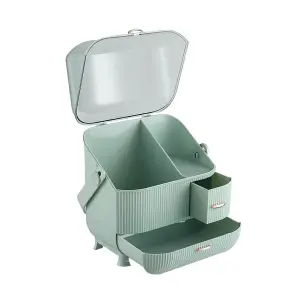 Light Green Large Multi-Function Dustproof Waterproof Makeup Cosmetic Organizer with Handle and Drawers