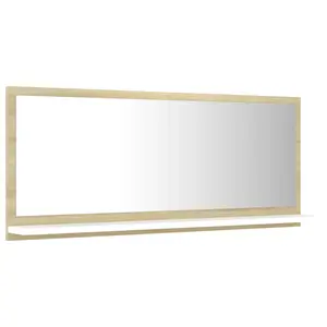 Dorlene Framed Wall Mounted Bathroom Mirror White And Sonoma Oak / 90 cm