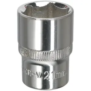 Premium 21mm Forged Steel Drive Socket - 1/2 Inch Square Drive with Polished Chrome Finish