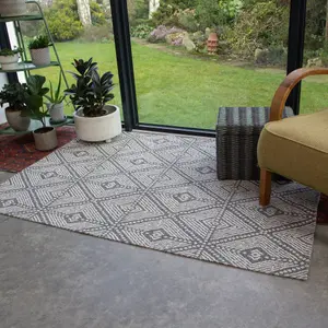 Grey Diamond Geometric Recycled Cotton Rug 120x170cm