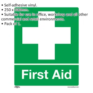 Self Adhesive First Aid Health and Safety Sign - 250 x 300mm Warning Sticker for Workplace