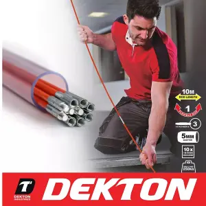 Dekton 15pc Cable Access Kit Electrician Puller Rods Wires Draw Push Pulling 10m