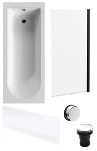 Round Single Ended Bath, Front Panel, Black Screen, Chrome Waste - 1700x700mm