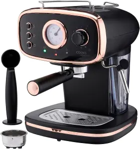 Cooks Professional Coffee Machine Espresso Maker Barista Pro 15 Bar Pump Frothing Wand Black/Copper