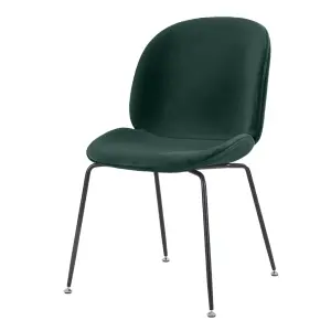 Luxurious Dark Green Velvet Dining Chair with Black Metal Legs