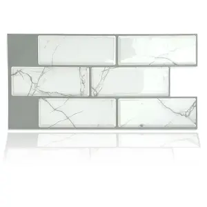 Walplus White Marble Eclectic 3D Tile Stickers Multipack 36