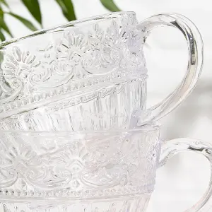 Set of 12 Vintage Style Embossed Footed Coffee Mug Clear Tea Cups