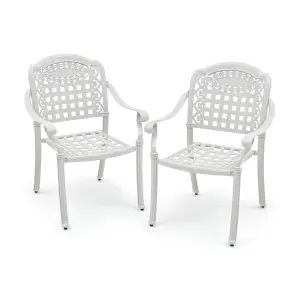 Costway Set of 2 Cast Aluminum Outdoor Patio Chairs Stackable Dining Chairs w/Armrests