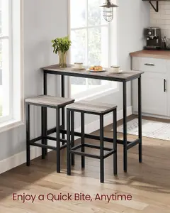 VASAGLE Breakfast Bar Table Set with 2 Stools, Dining Table Set, Steel Frame, Heather Greige and Ink Black