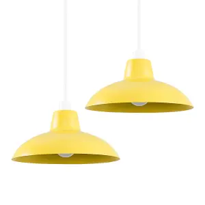 ValueLights Civic Metro Yellow Ceiling Pendant Shade and B22 GLS LED 10W Warm White 3000K Bulb