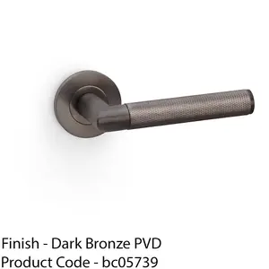 SOLID BRASS Knurled Door Handle Set - Dark Bronze Mitred Lever On Round Rose