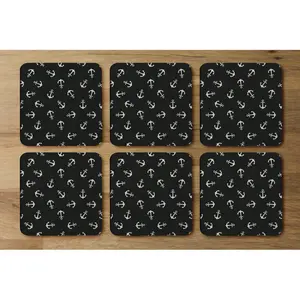 Square 6 Piece Coaster Set (Set of 6) Black/White