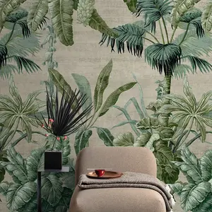 Botanical Palm Leaves 3 lane Repeatable Wallpaper Mural, Green