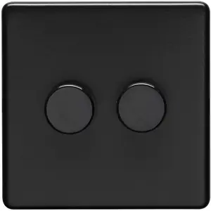 2 Gang Rotary Dimmer Switch 2 Way LED SCREWLESS MATT BLACK Light Dimming Wall