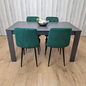 Grey Dining Table and 4 Green Velvet Chairs Kitchen Dining Table for 4 Dining Room Dining Sets