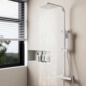 Modern Square Exposed Thermostatic Mixer Shower Set Shower Head and Handheld