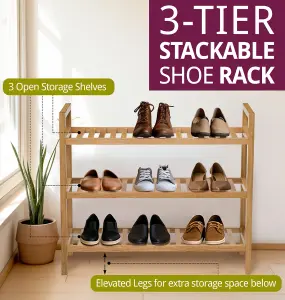 Hallowood Furniture Waverly Oak 3 Tier Stackable Shoe Rack