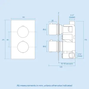 Lily 2 Dial 1 Way Round Concealed Thermostatic Mixer Valve & 200mm Round Shower Head Chrome